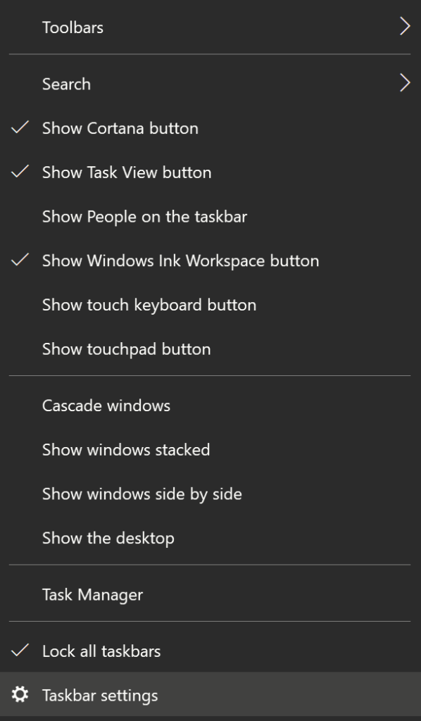 The Taskbar settings option. 