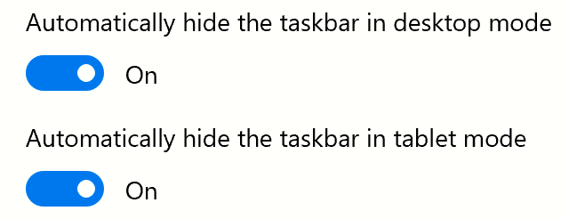 The automatically hide the task bar options in Windows.