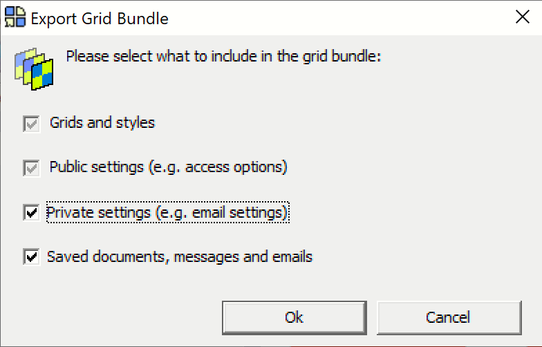 Options when exporting a grid bundle
