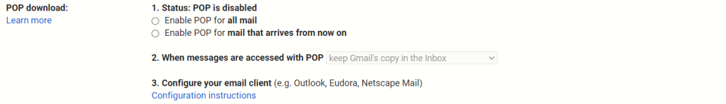Enabling POP in gmail