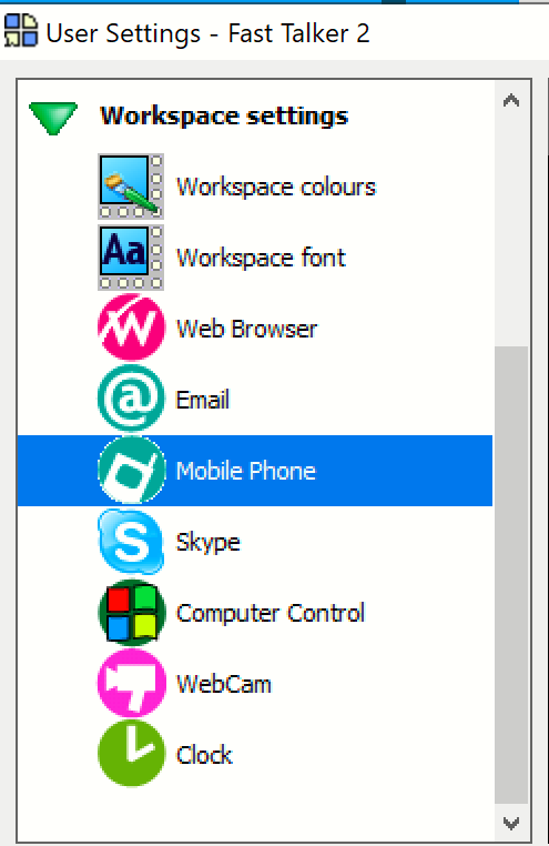 The Mobile Phone work space setting option
