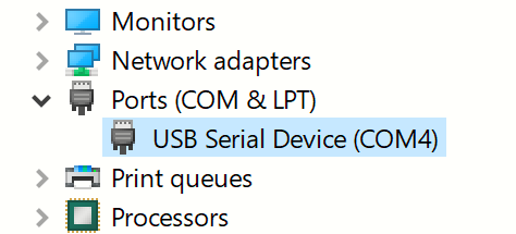 USB serial device in Device Manager.
