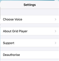 The Grid Player settings menu.
