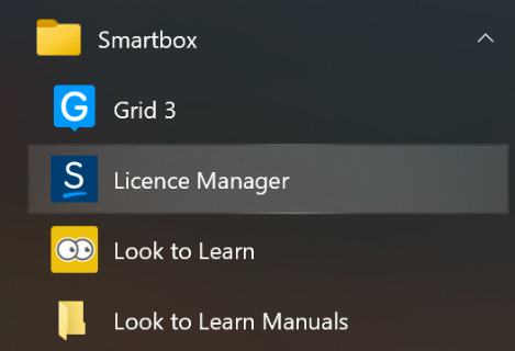 Licence Manager in the Windows Start menu.