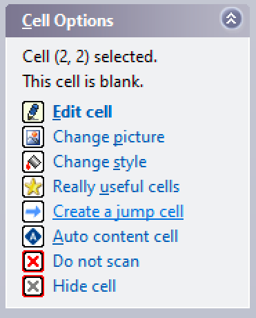 The Cell Options menu
