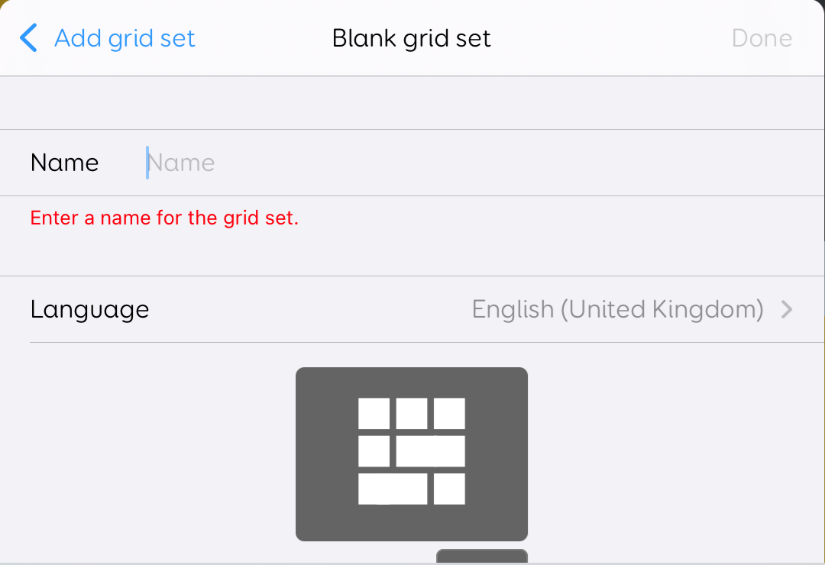 The Blank grid set configuration options, page 1.
