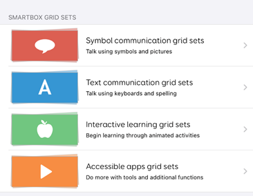 The Smartbox grid set categories