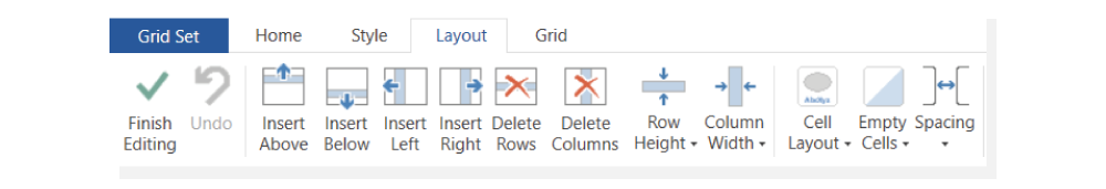 The grid layout options in Edit Mode.