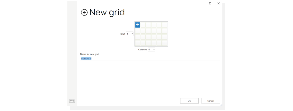 The New Grid creation page.