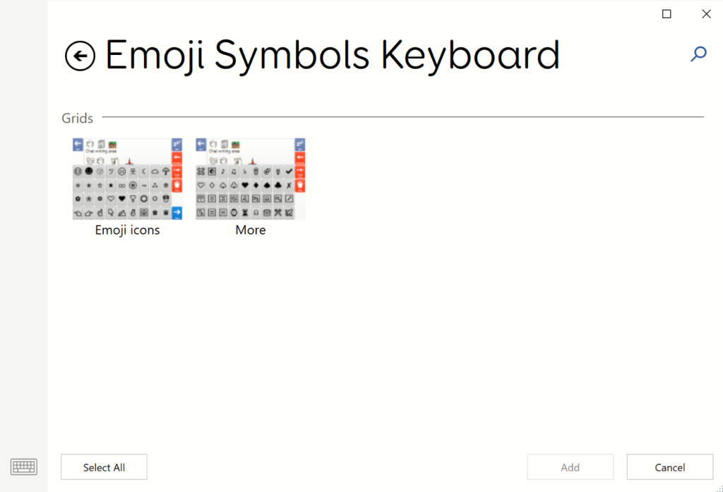 Selecting all pages from the Emoji Symbols grid sets