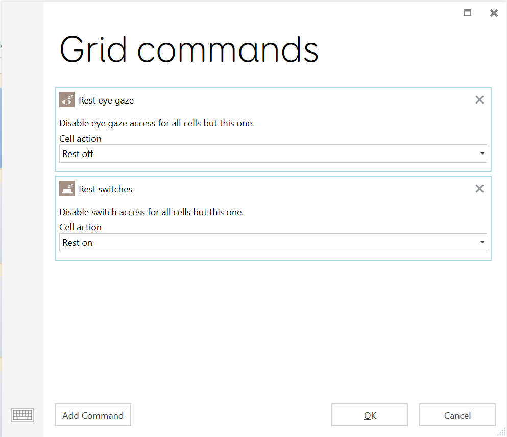 Adding rest cells as Grid commands for eyegaze access