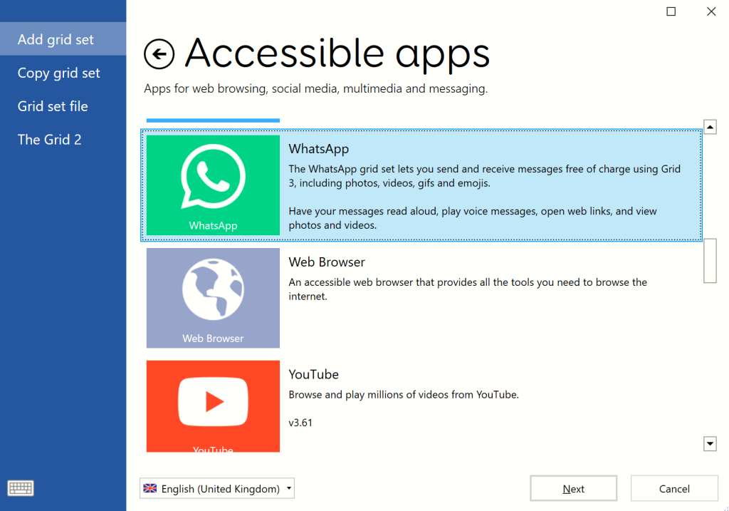 The accessible apps grid sets.