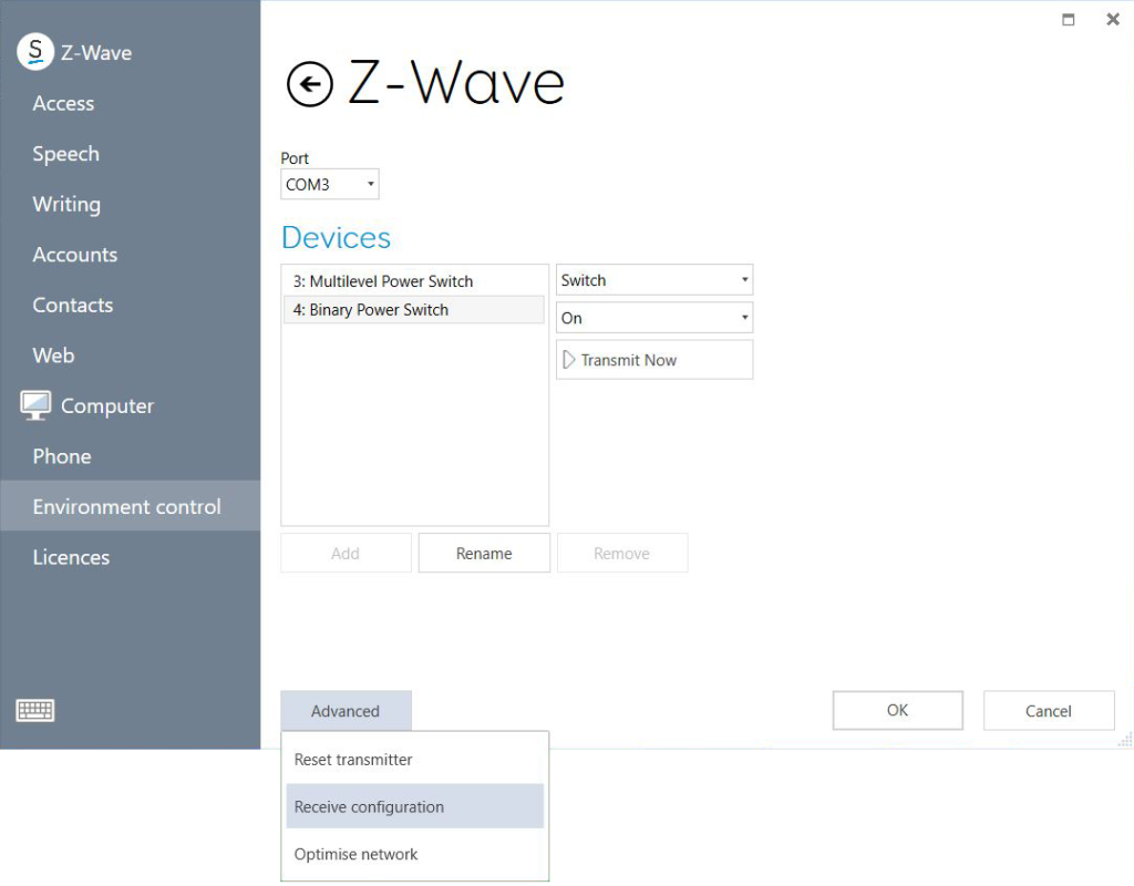 The advanced options for Z-Wave configuration.