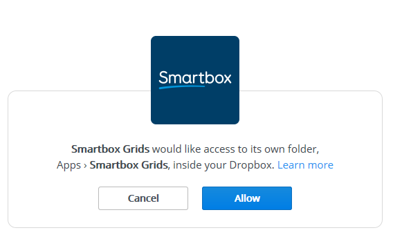 The permissions pop up to allow Grid 3 in Dropbox