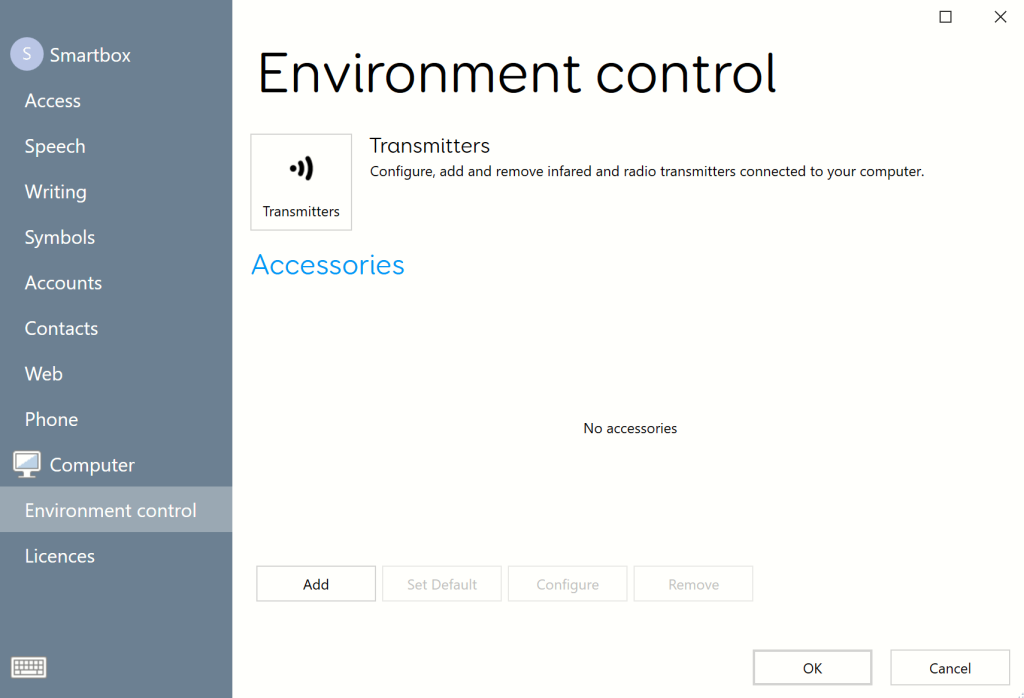 The Environment Control settings page.