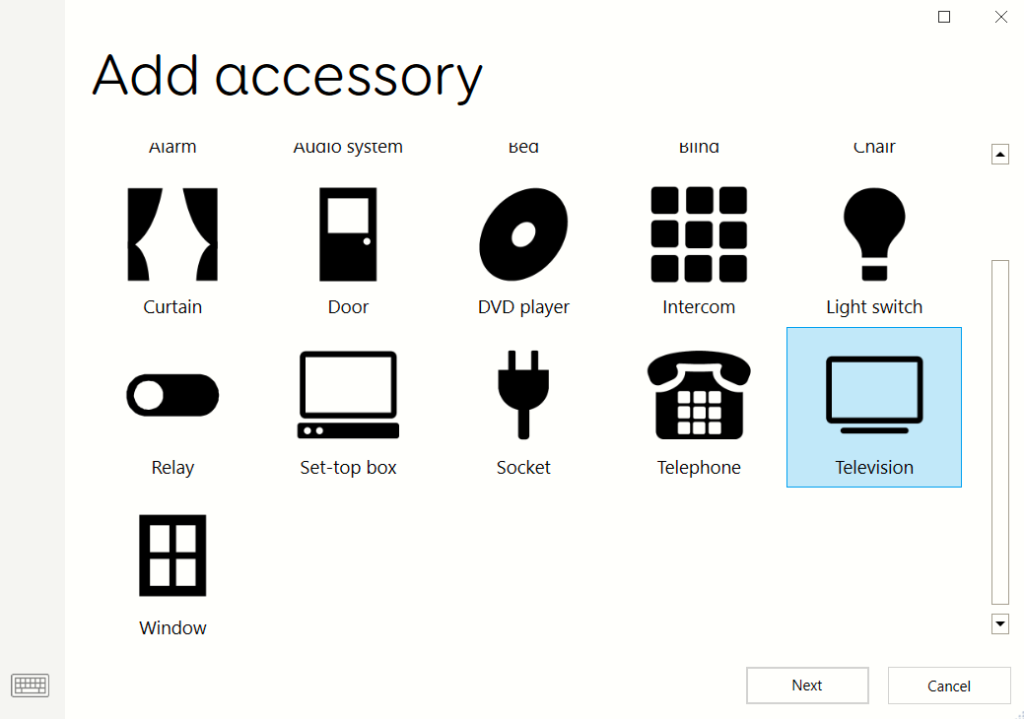 Selecting an accessory type to pair.