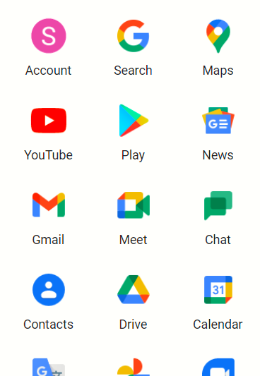 The 9 squares menu, with Account in the top left corner.