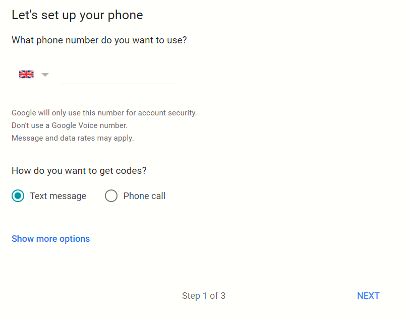 Adding a phone number for two step verification