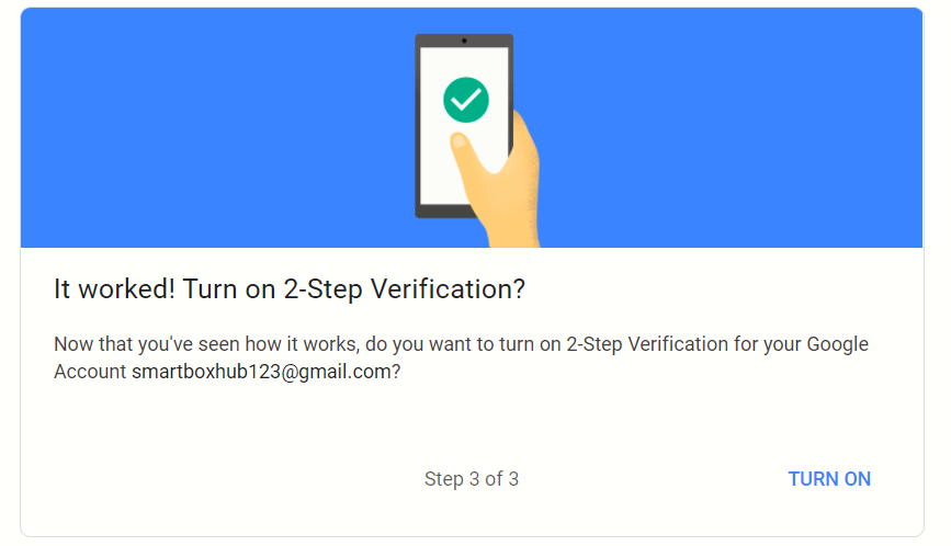 Turning on 2 step verification.