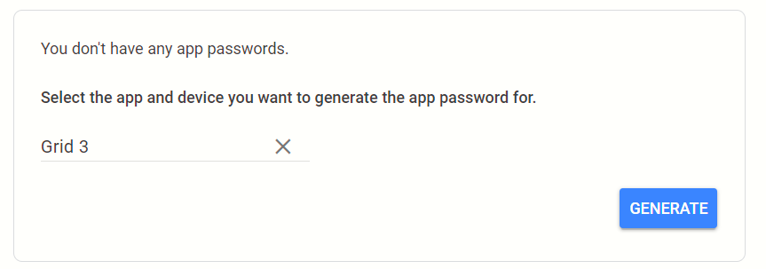 Naming the new app password.