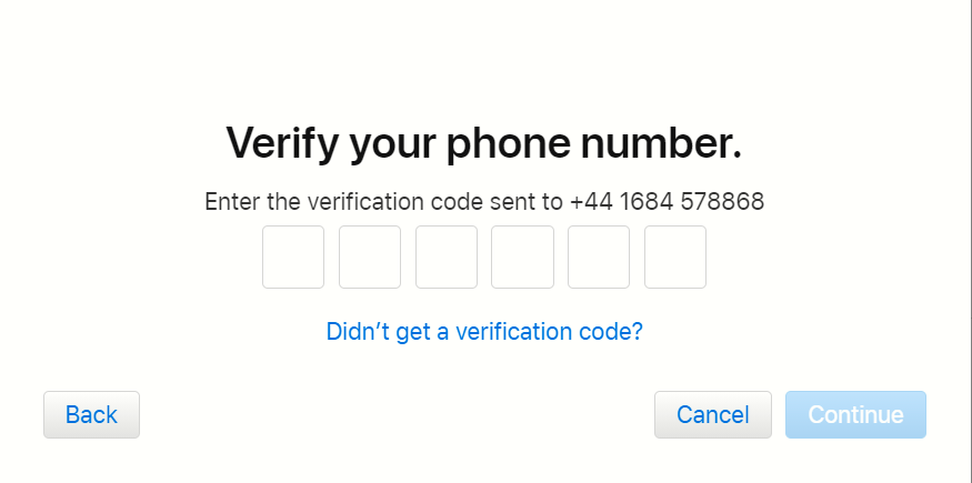 Entering the verification code to enable two factor authentication