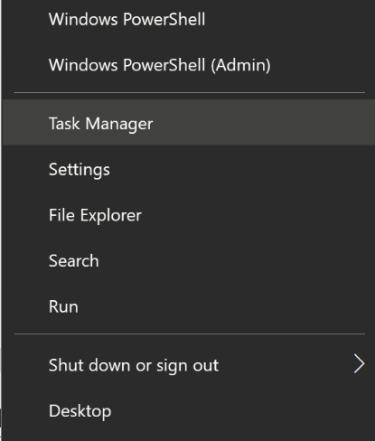 The additional options available via the Windows Start menu icon.