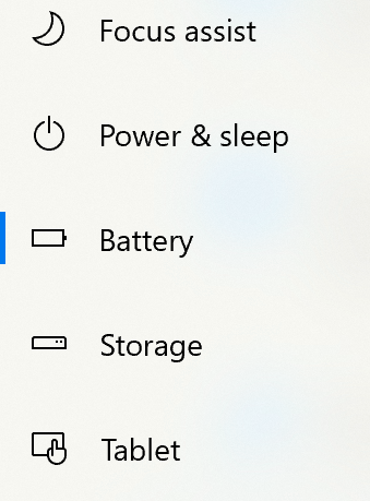 The Battery tab inside the System settings.