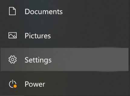 the Settings option inside the Windows Start menu. 
