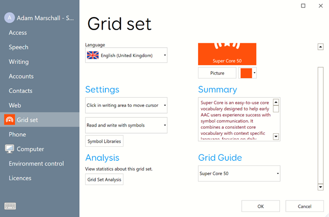 The Grid Set settings.