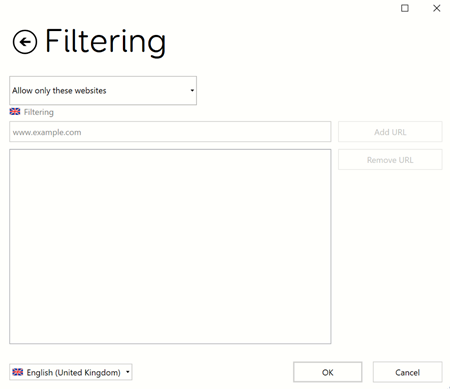 The Filtering options for the Grid 3 web browser.