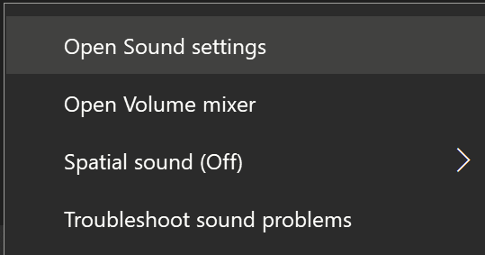 The Open Sound Settings option, available after right clicking the speaker icon.