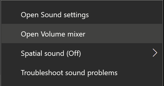 The Open Volume Mixer option, available after right clicking the speaker icon.