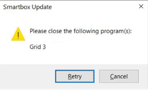 An example Smartbox Update error message.