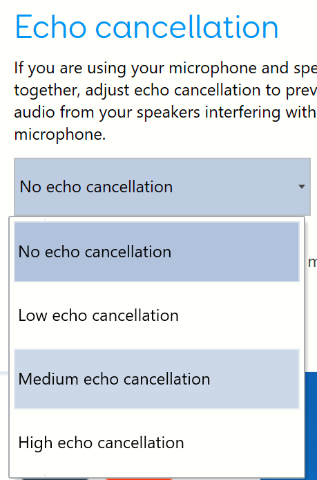 The Echo cancellation options. 