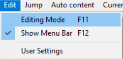 The Editing Mode button in the Edit menu.