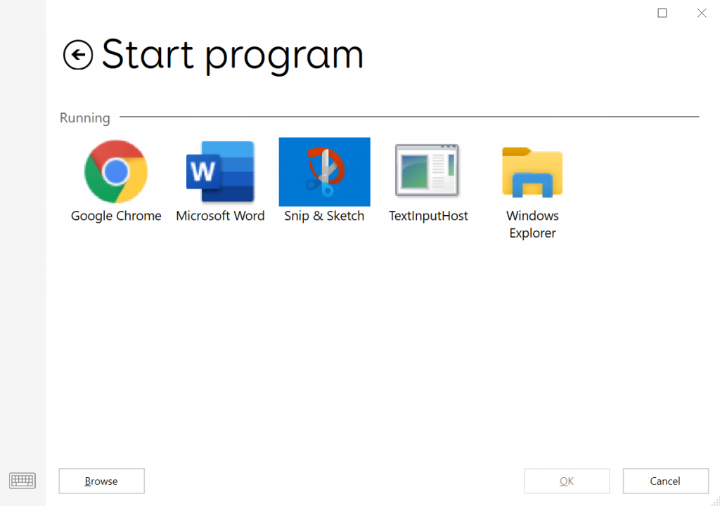The Start program command menu