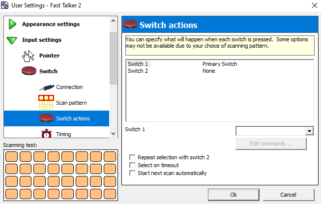 The switch action settings