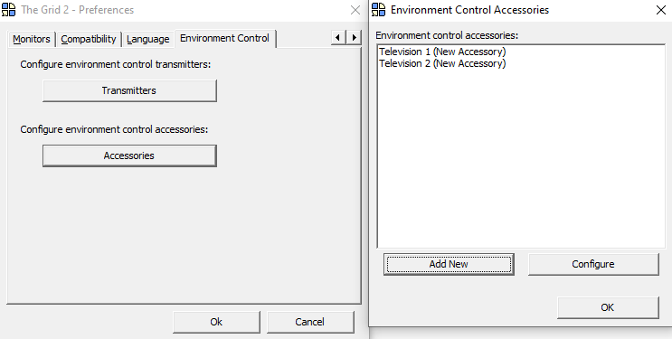 The Accessories screen in the Preferences menu.