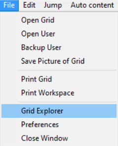 The Grid Explorer option in the File menu.