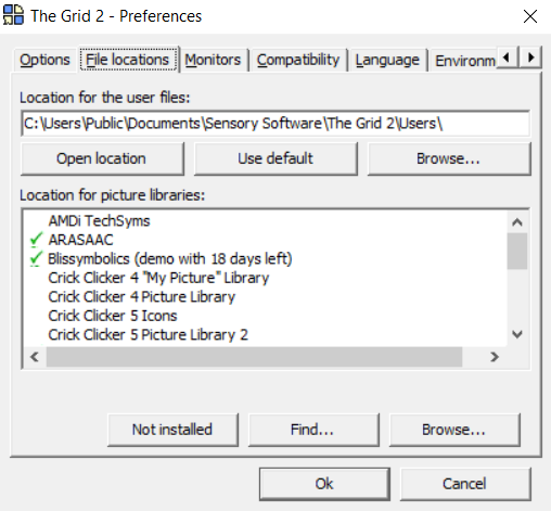 The File Locations window in Preferences. 