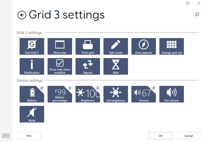 The Grid 3 settings category