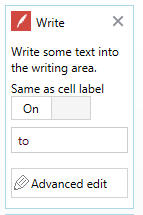 The Write cell with the additional "Same as cell label" toggle switch