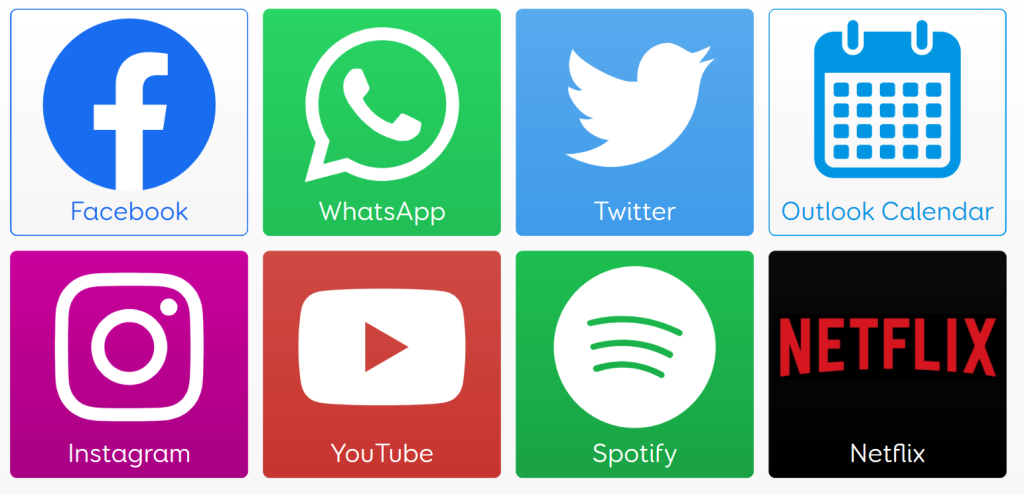 Image shows 8 icons for the web apps available to you in Fast Talker. 