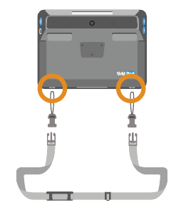 Diagram of the back of the Grid Pad 10s with the two strap rings highlighted and the strap attachment underneath