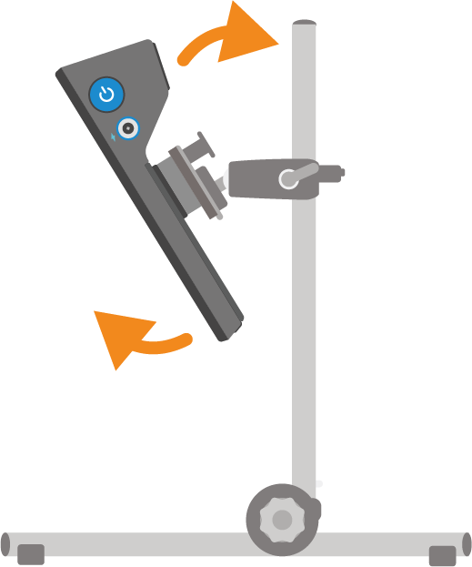 Diagram of rotating a Grid Pad 10s on a desk mount moving forwards and backwards.