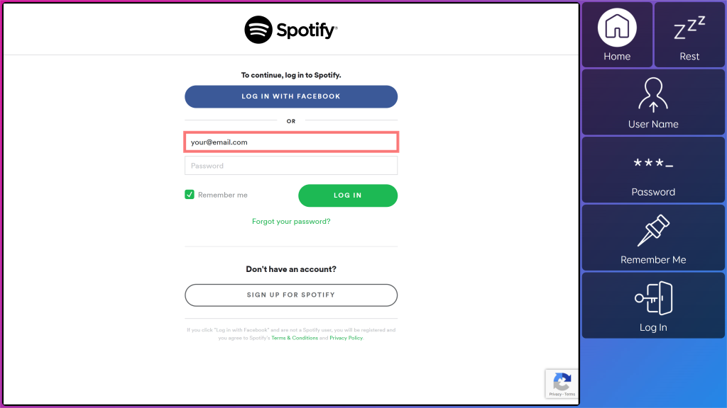 The Spotify login done via an in app browser view