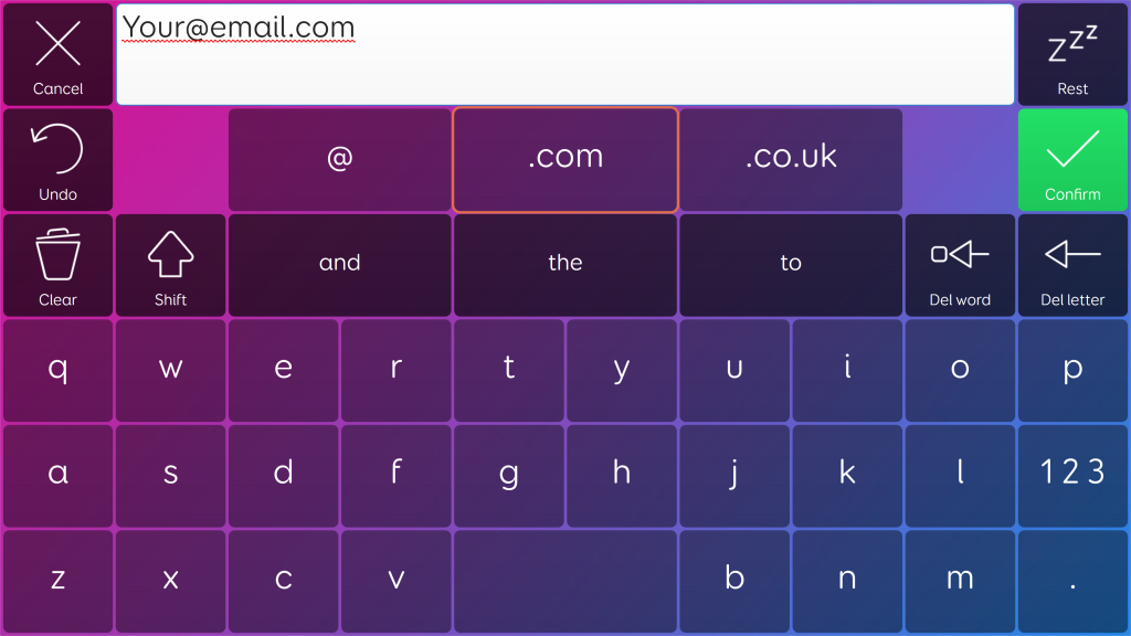 The accessible keyboard is available for inputting login details