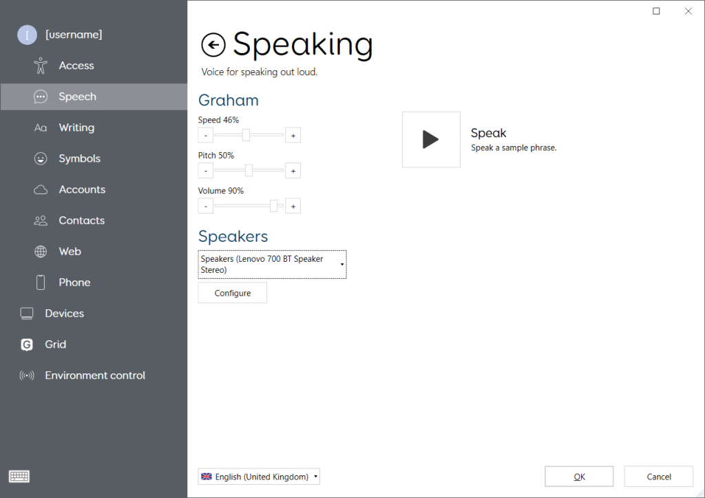 Grid's speech settings