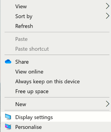 The Display settings option in Windows