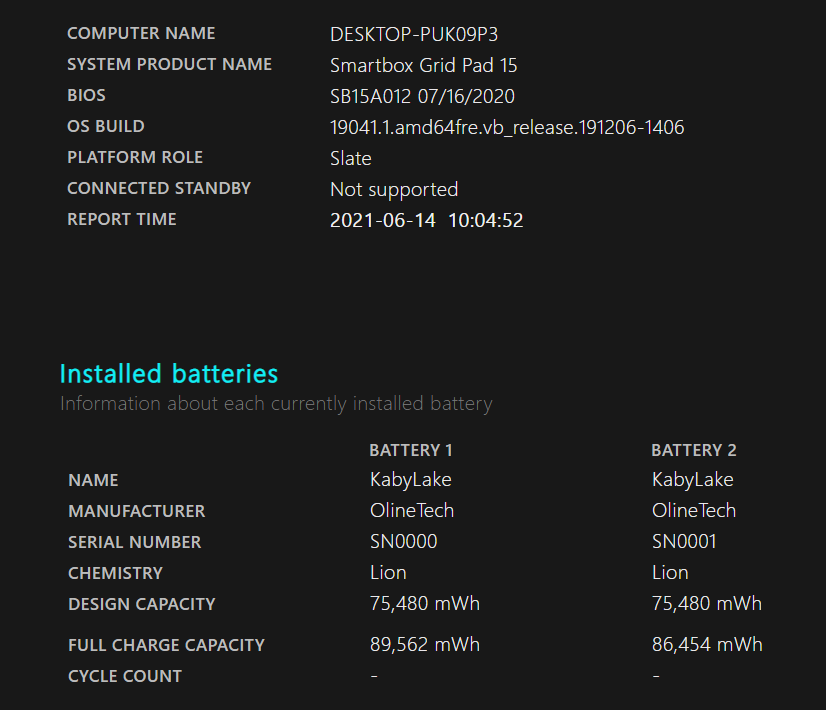 An example battery report.